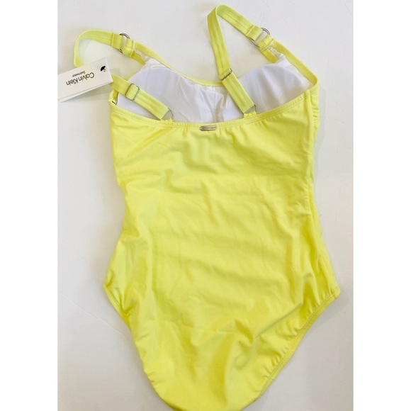Calvin Klein ruched side one piece swimsuit in neon yellow - Picture 3 of 4
